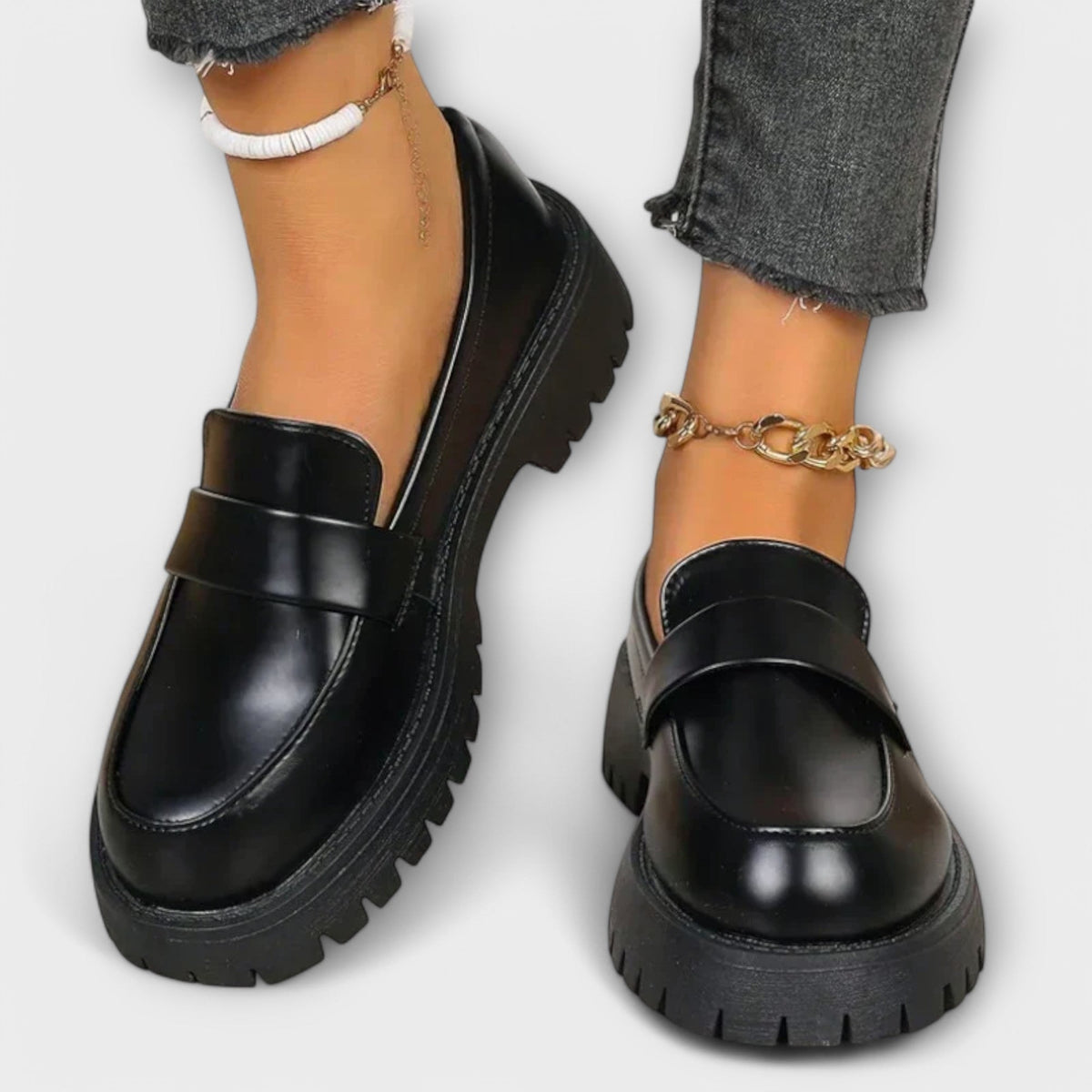 Minerva glossy platform penny loafers