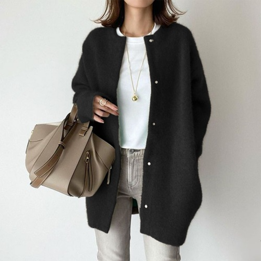 Veliris | Longline Crew-Neck Button Cardigan