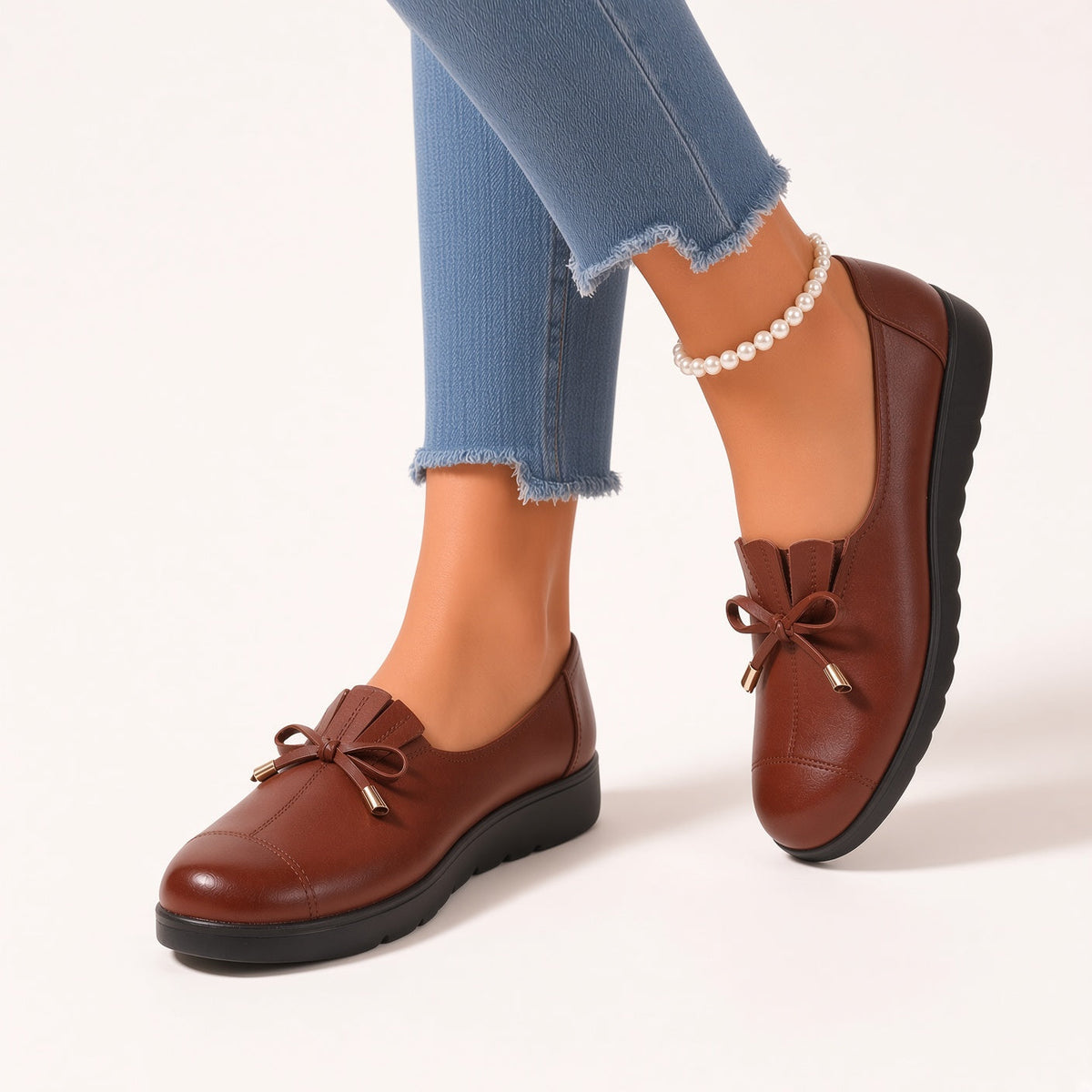 Frances bow-detail comfort loafers in Brown