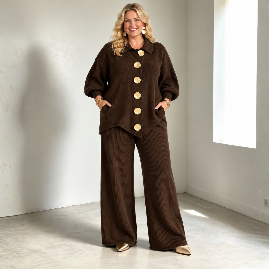 Tilda matching knit pants set in Brown