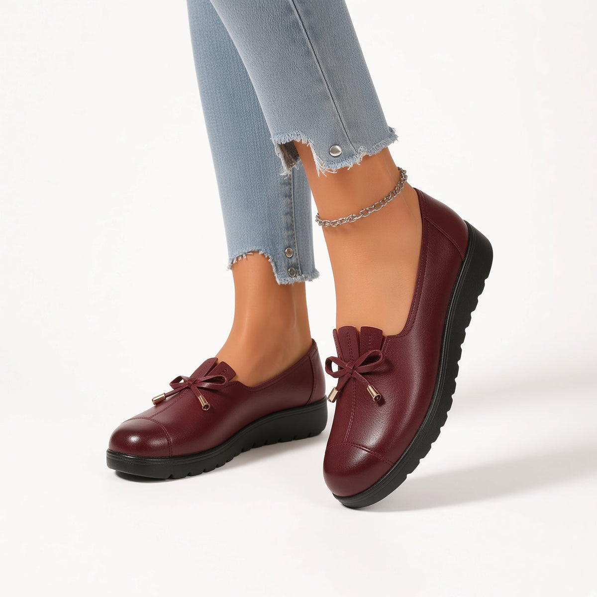 Frances bow-detail comfort loafers in Burgundy