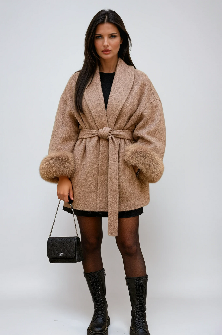Anna | Belted Faux Fur Trim Coat