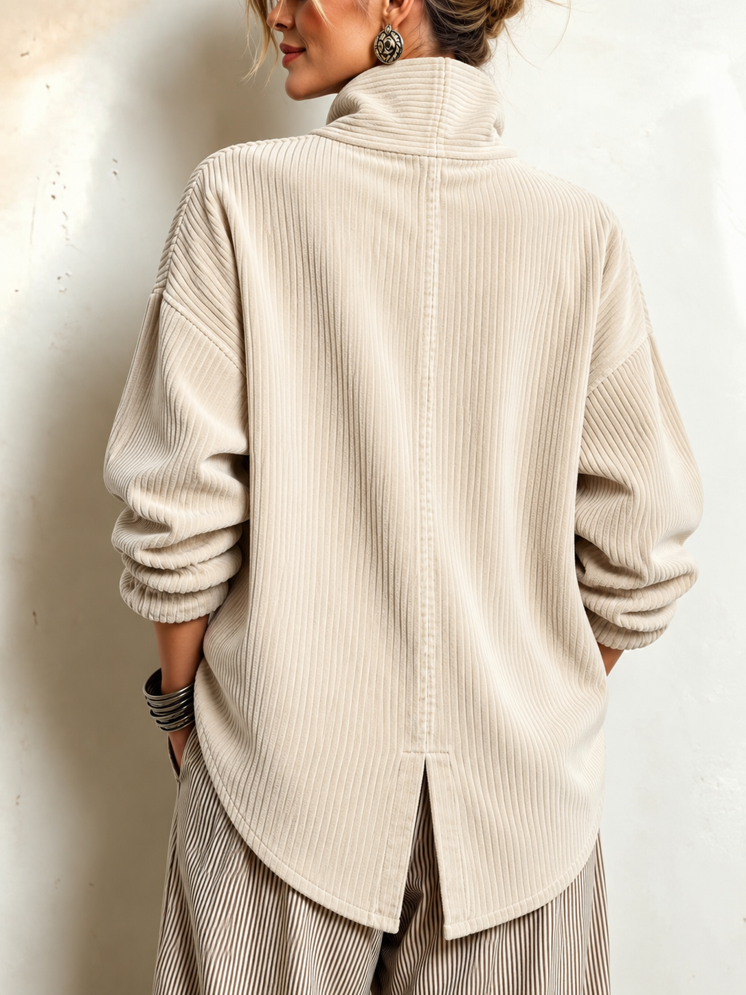 Gwyneth corduroy top in Cream, back