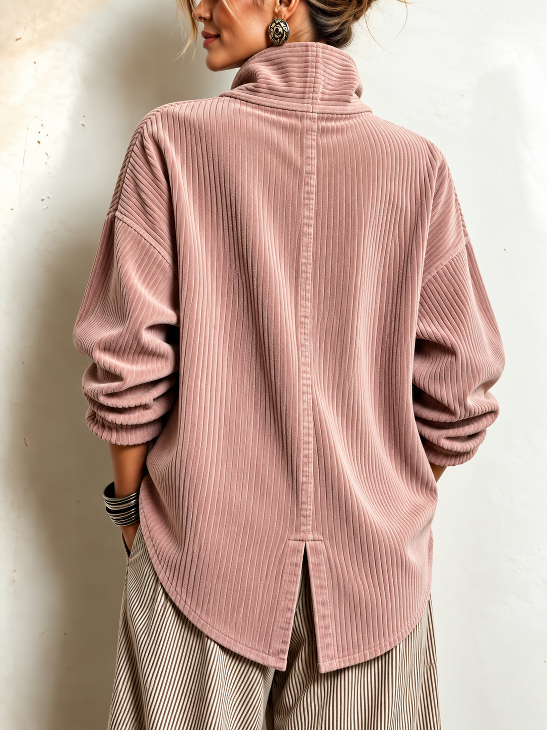Gwyneth corduroy top in Dusty Rose, back