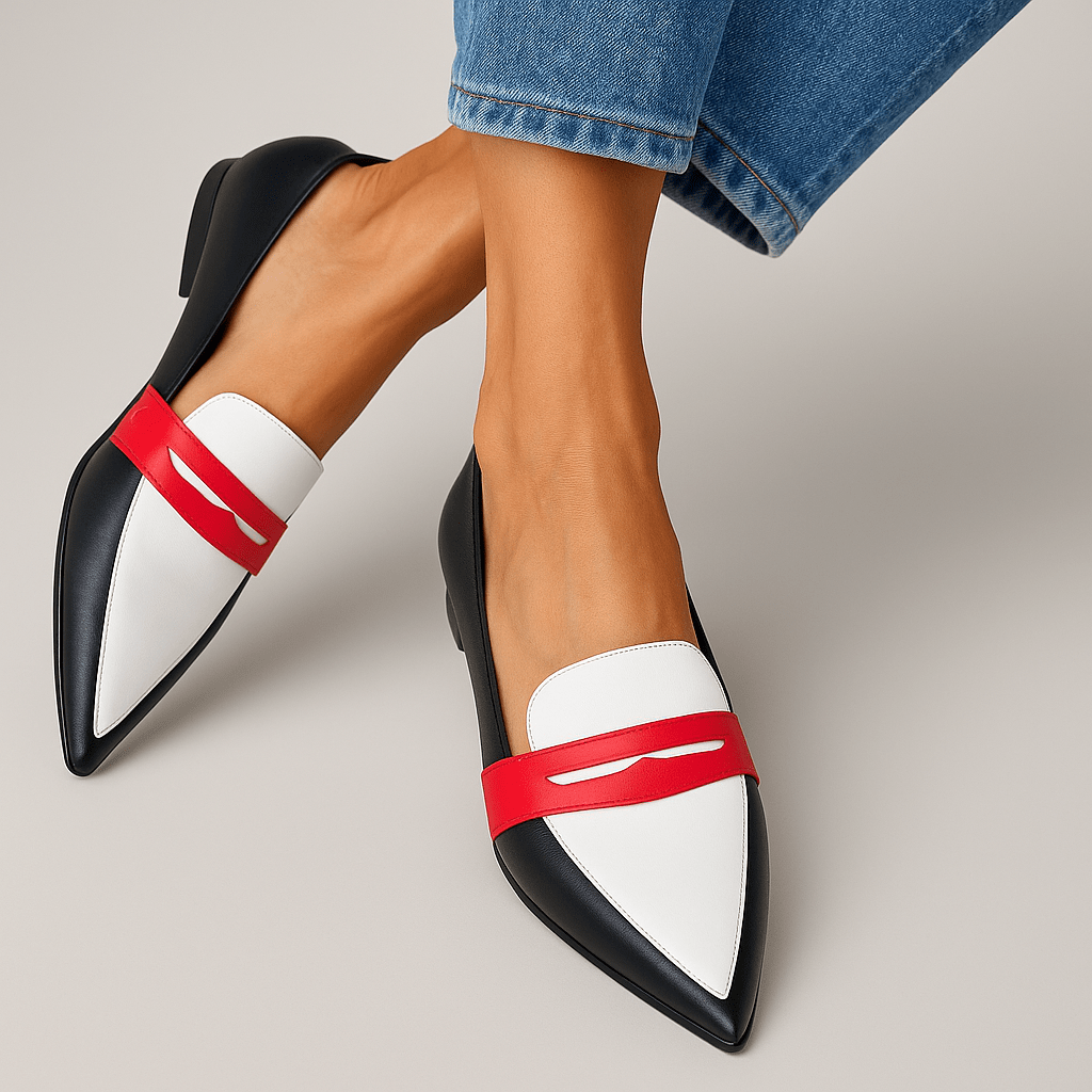 Frieda color-block pointed loafers in Black and White