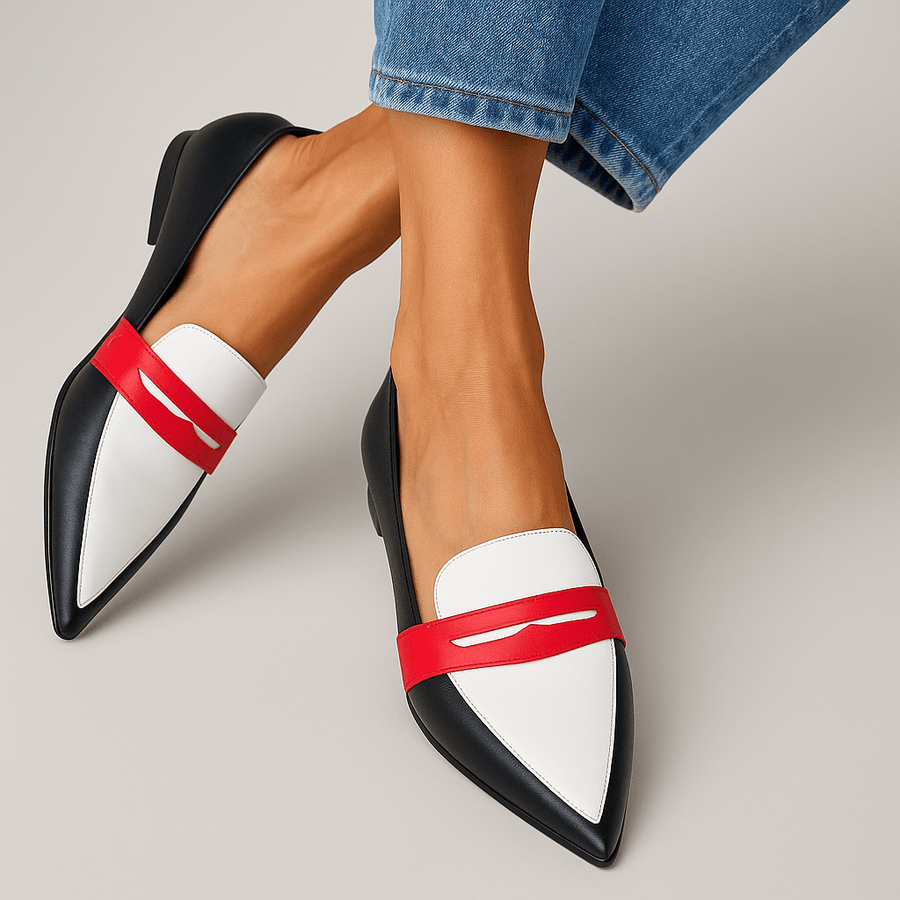 Frieda color-block pointed loafers in Black and White