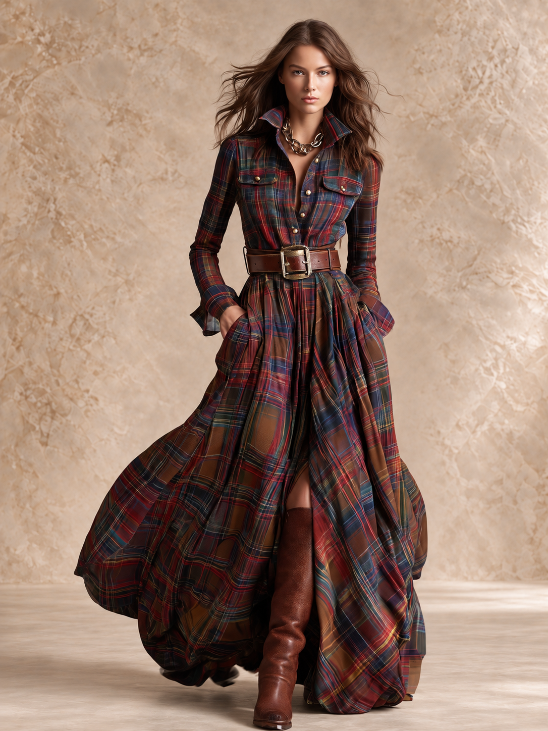 Gianna | Plaid Belted Shirt Dress