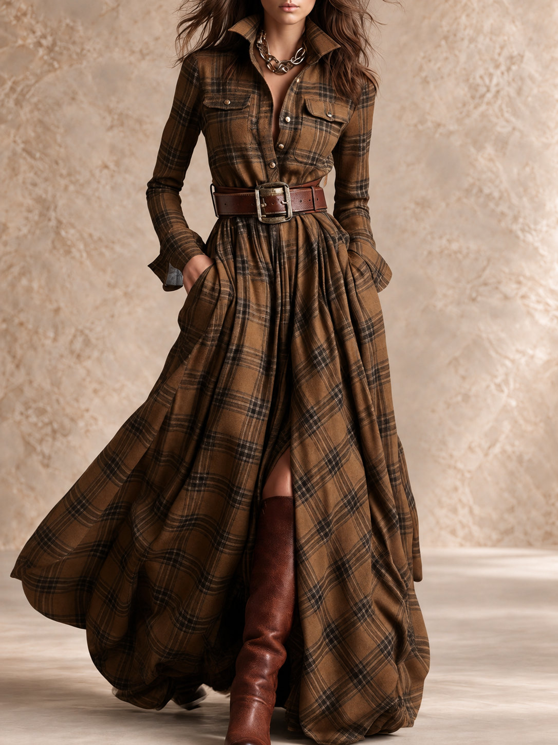 Gianna | Plaid Belted Shirt Dress