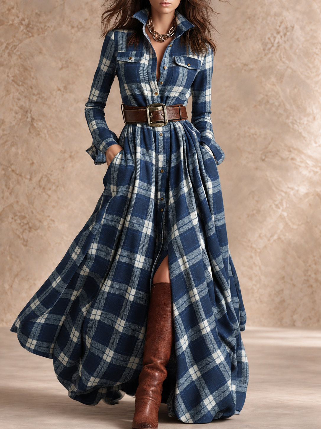 Gianna | Plaid Belted Shirt Dress
