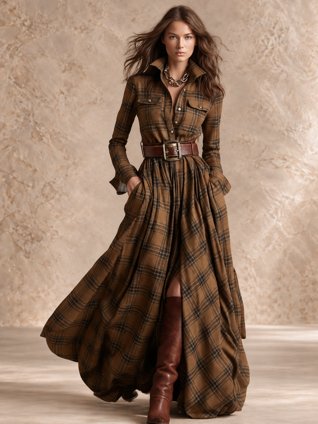 Gianna | Plaid Belted Shirt Dress