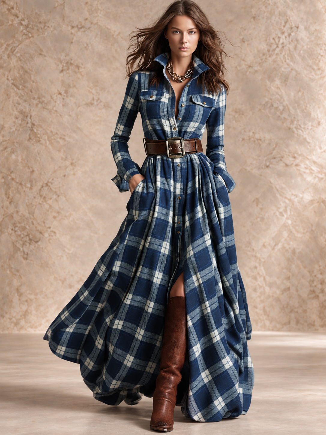 Gianna | Plaid Belted Shirt Dress