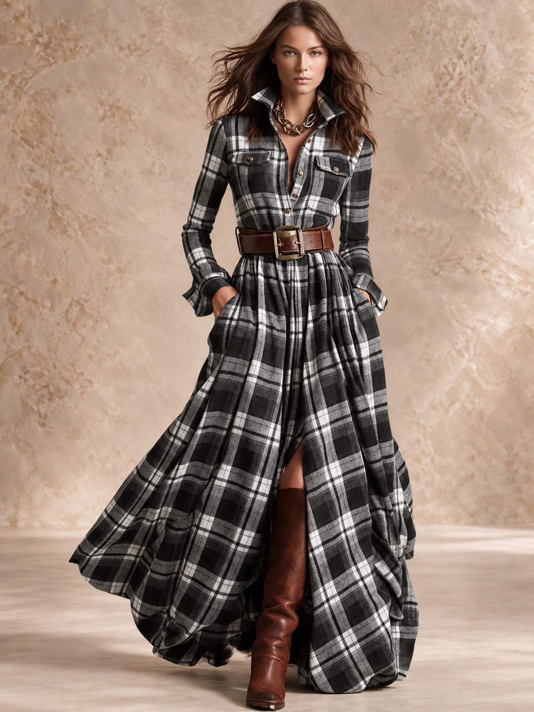 Gianna | Plaid Belted Shirt Dress
