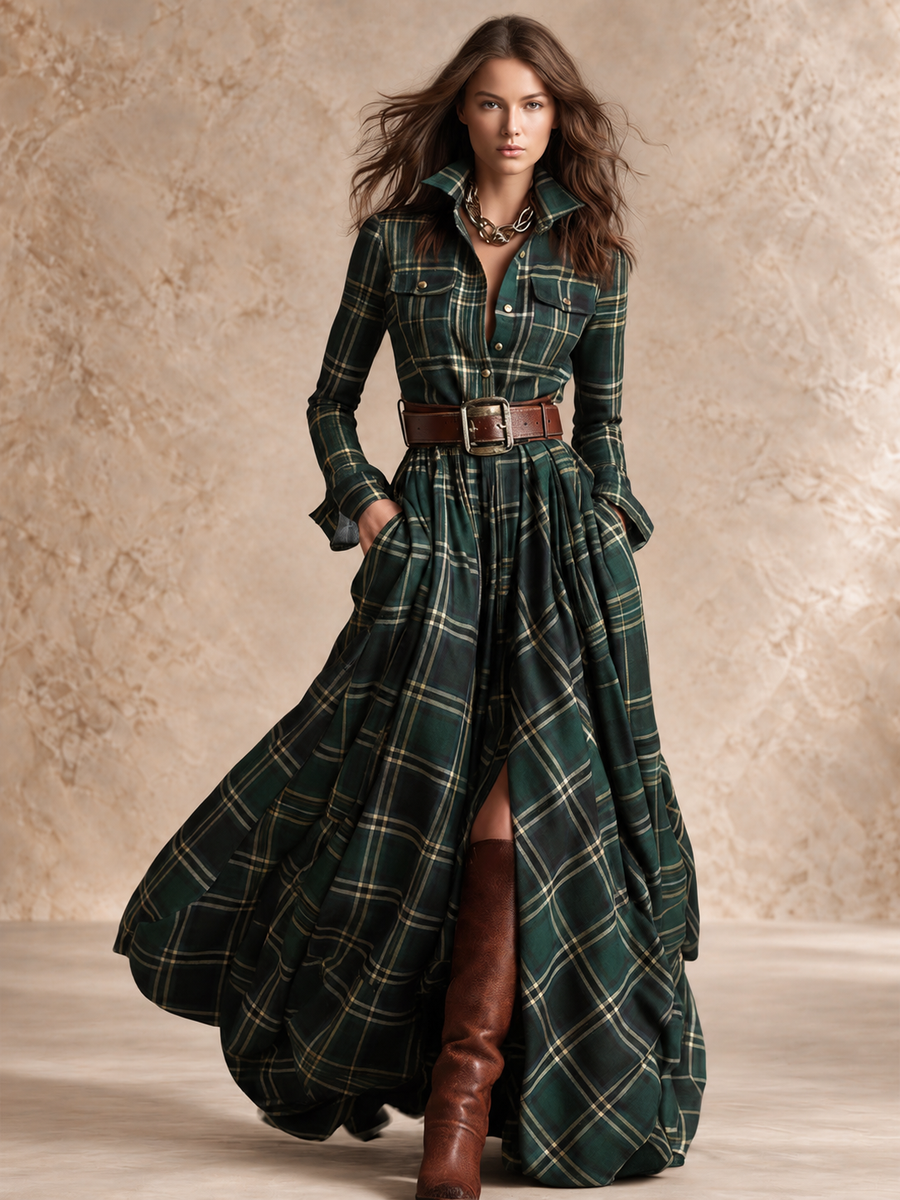 Gianna | Plaid Belted Shirt Dress