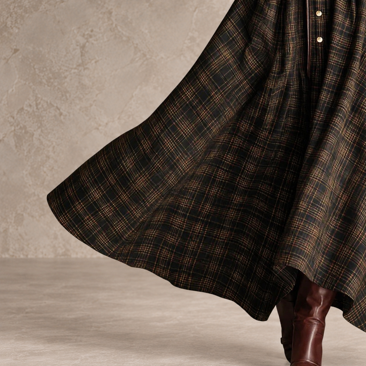Gerda | A-Line Plaid Belted Button-Front Dress
