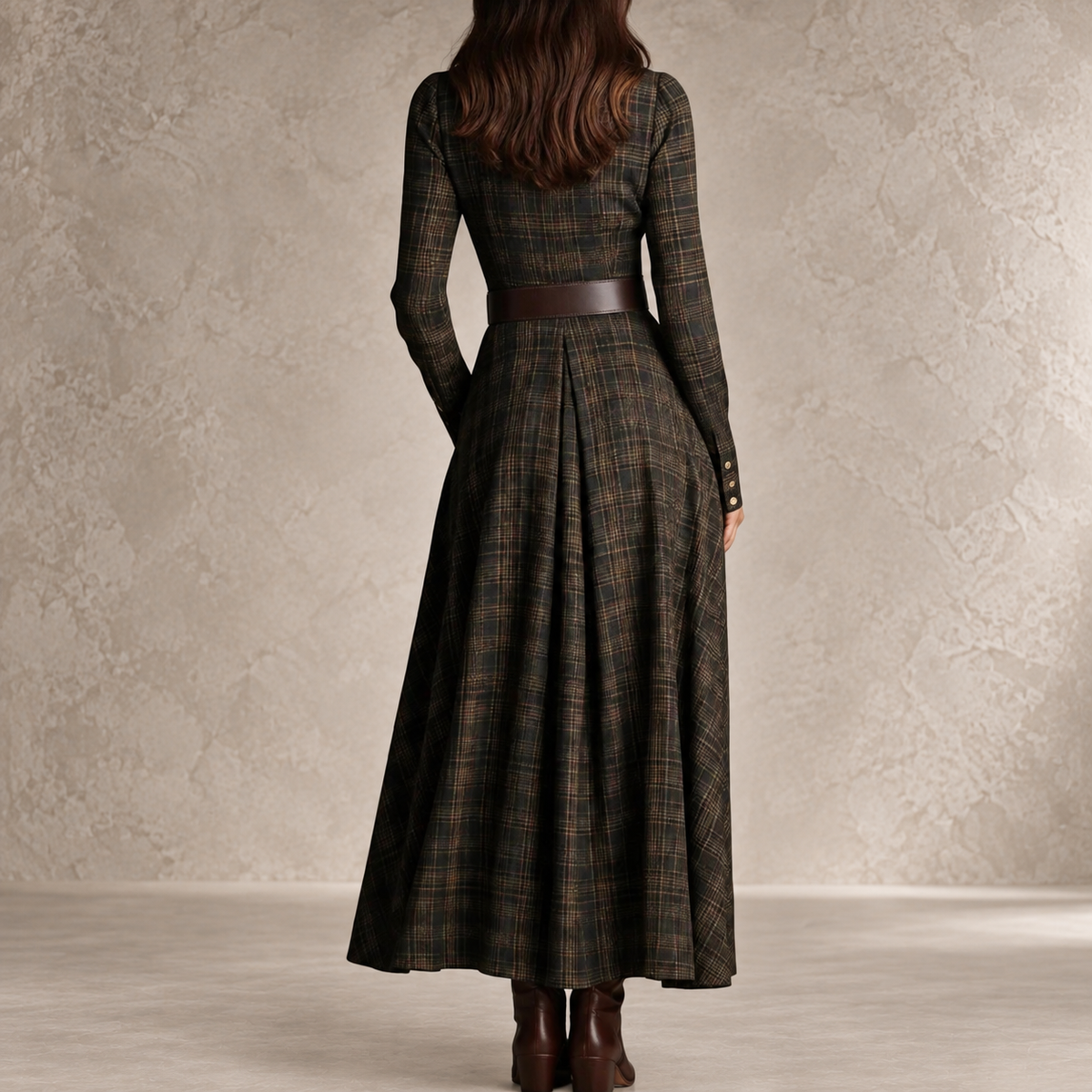 Gerda | A-Line Plaid Belted Button-Front Dress