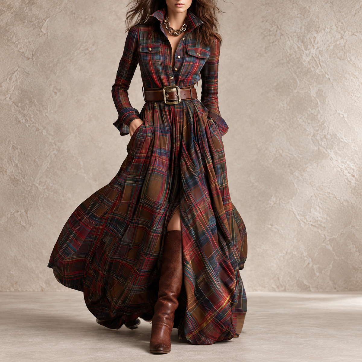 Gianna | Plaid Belted Shirt Dress