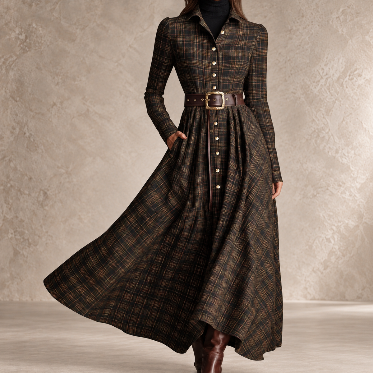Gianna | Plaid Belted Shirt Dress