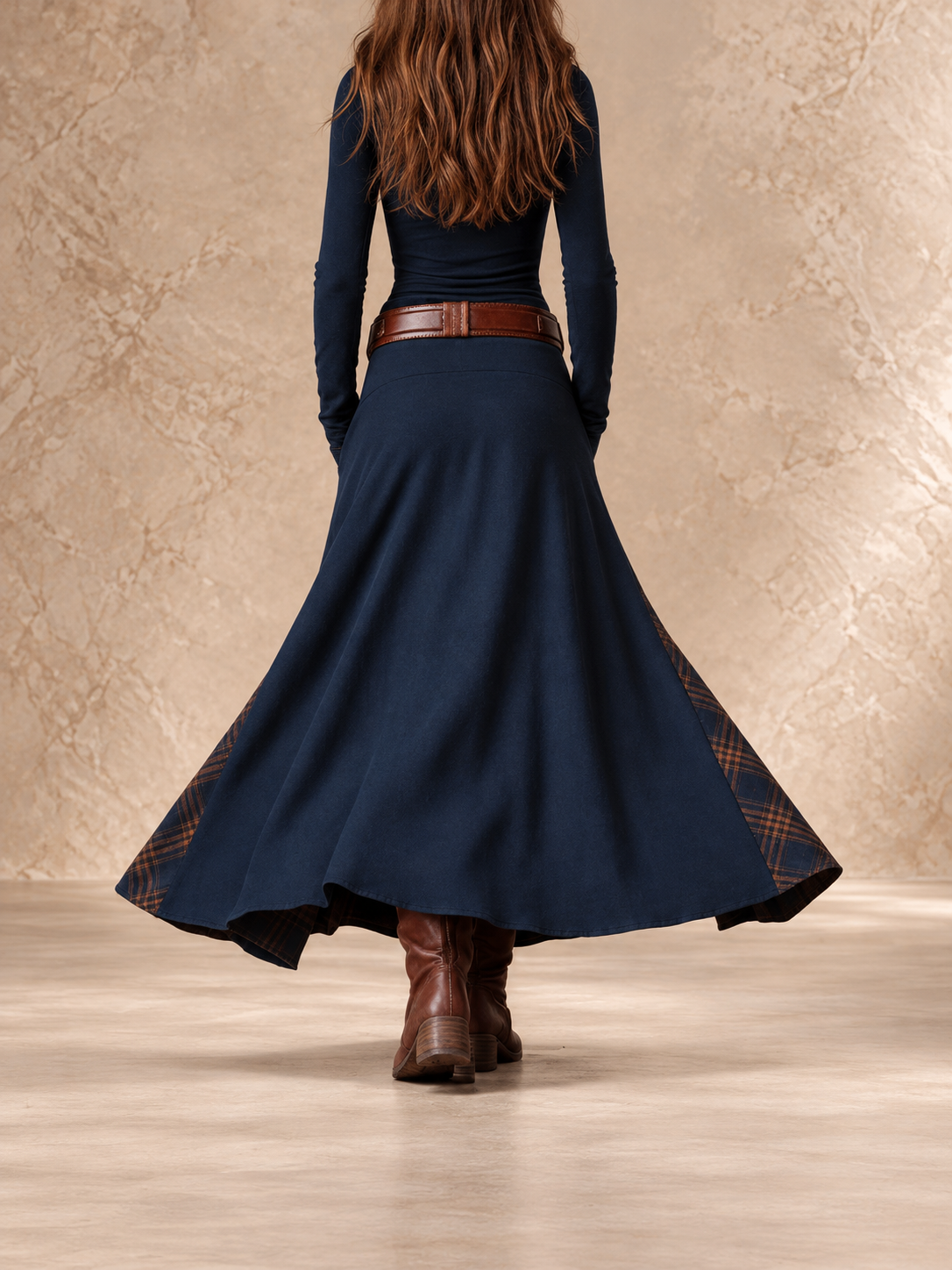 Galina | Plaid Skirt Belted Maxi Dress
