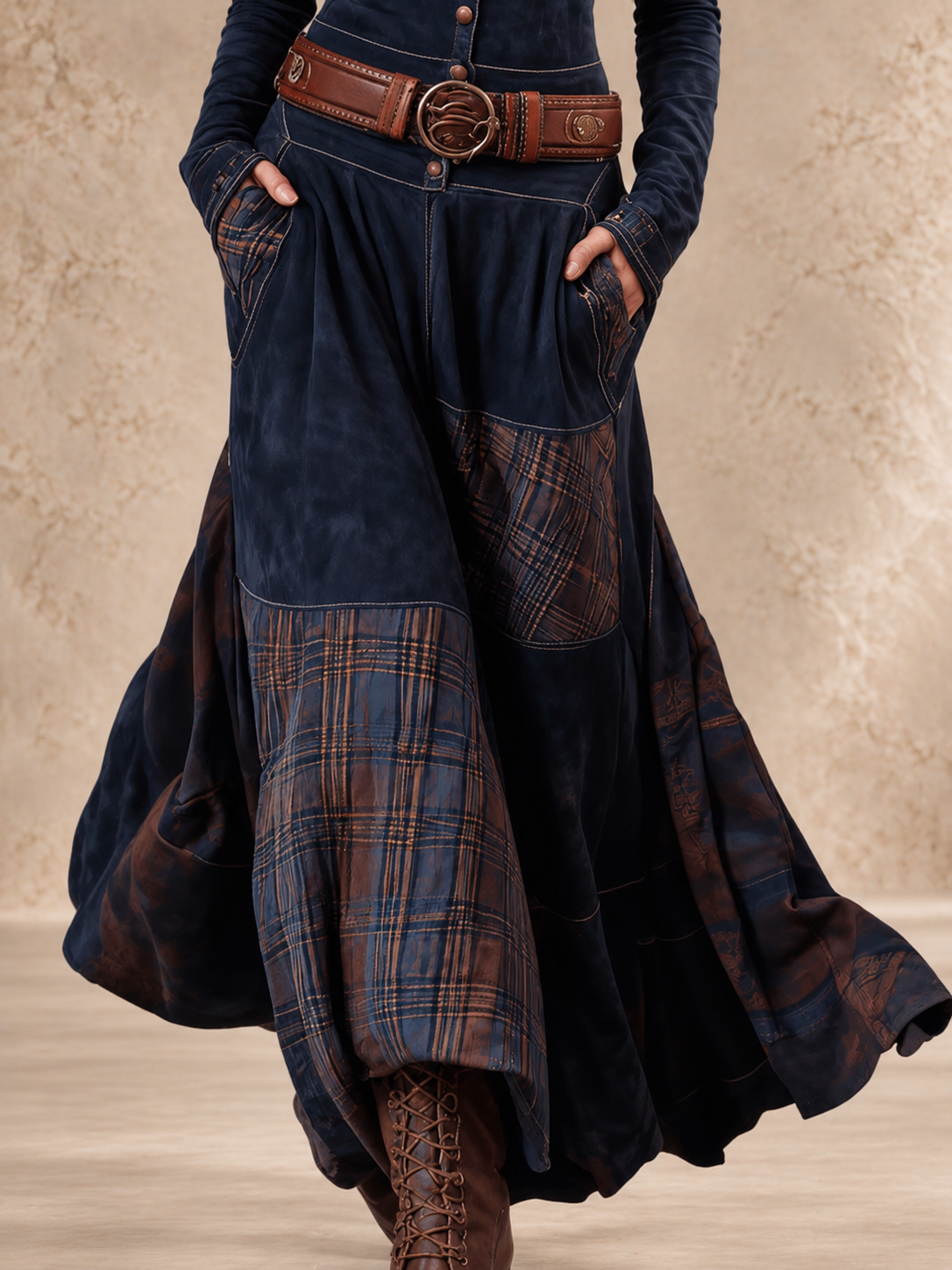 Galina | Plaid Skirt Belted Maxi Dress
