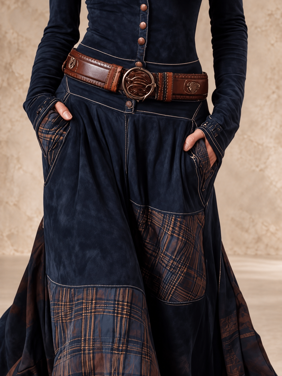 Galina | Plaid Skirt Belted Maxi Dress