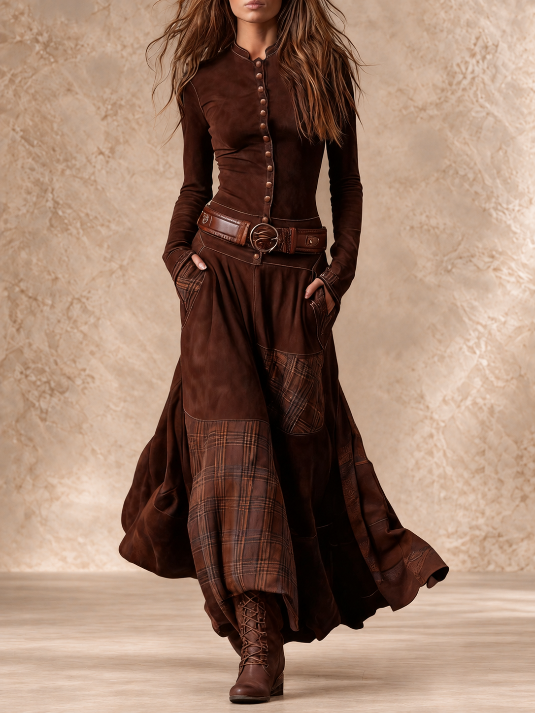 Galina | Plaid Skirt Belted Maxi Dress