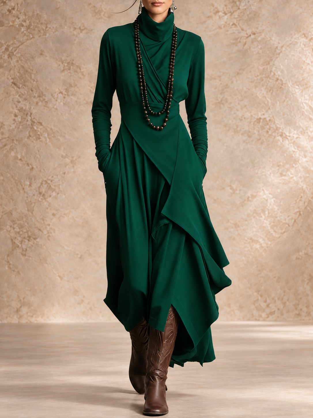 Gabrielle | Soft Turtleneck Drape Maxi Dress