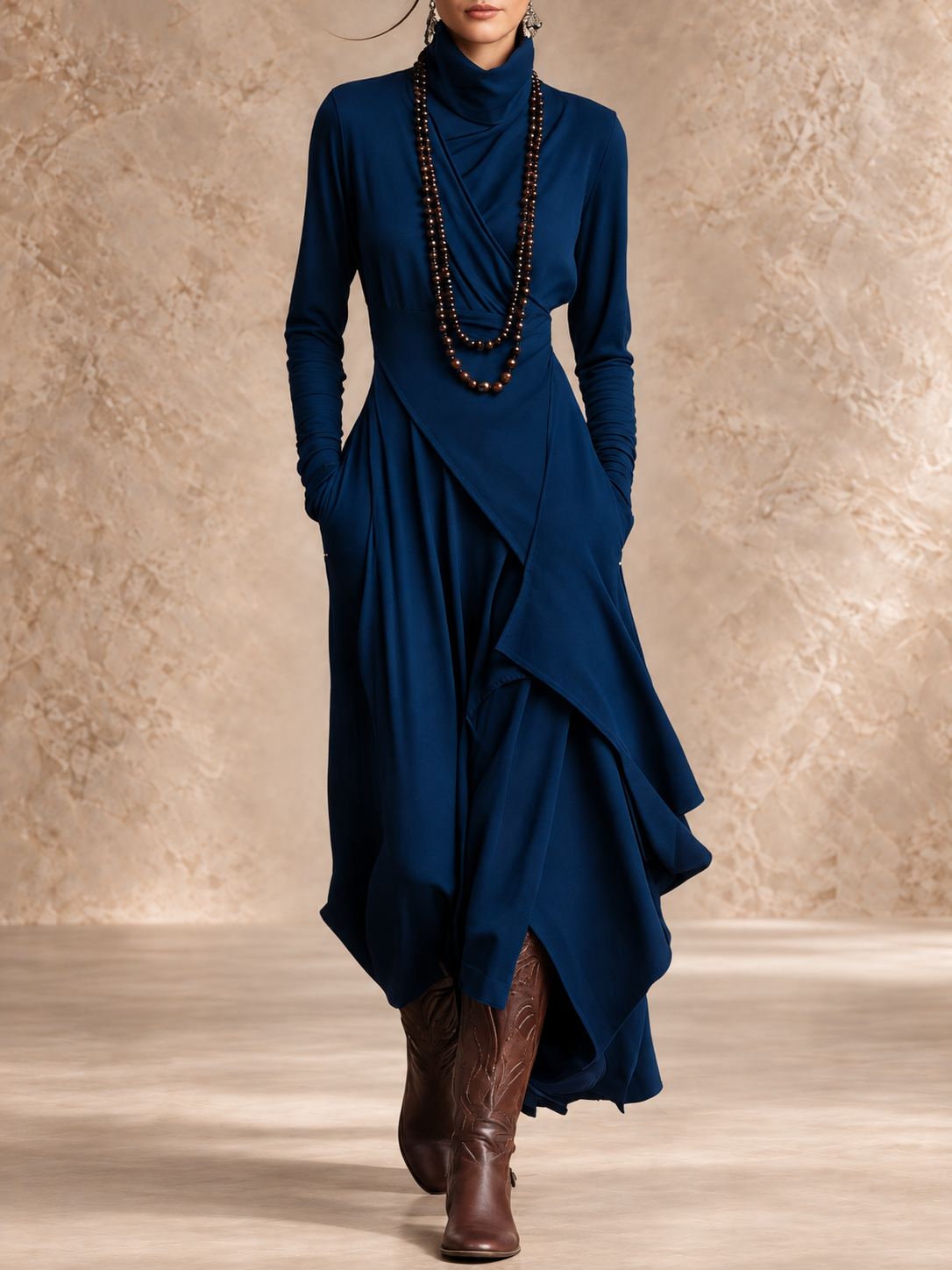 Gabrielle | Soft Turtleneck Drape Maxi Dress