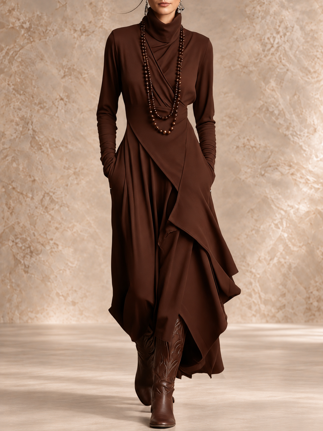 Gabrielle | Soft Turtleneck Drape Maxi Dress