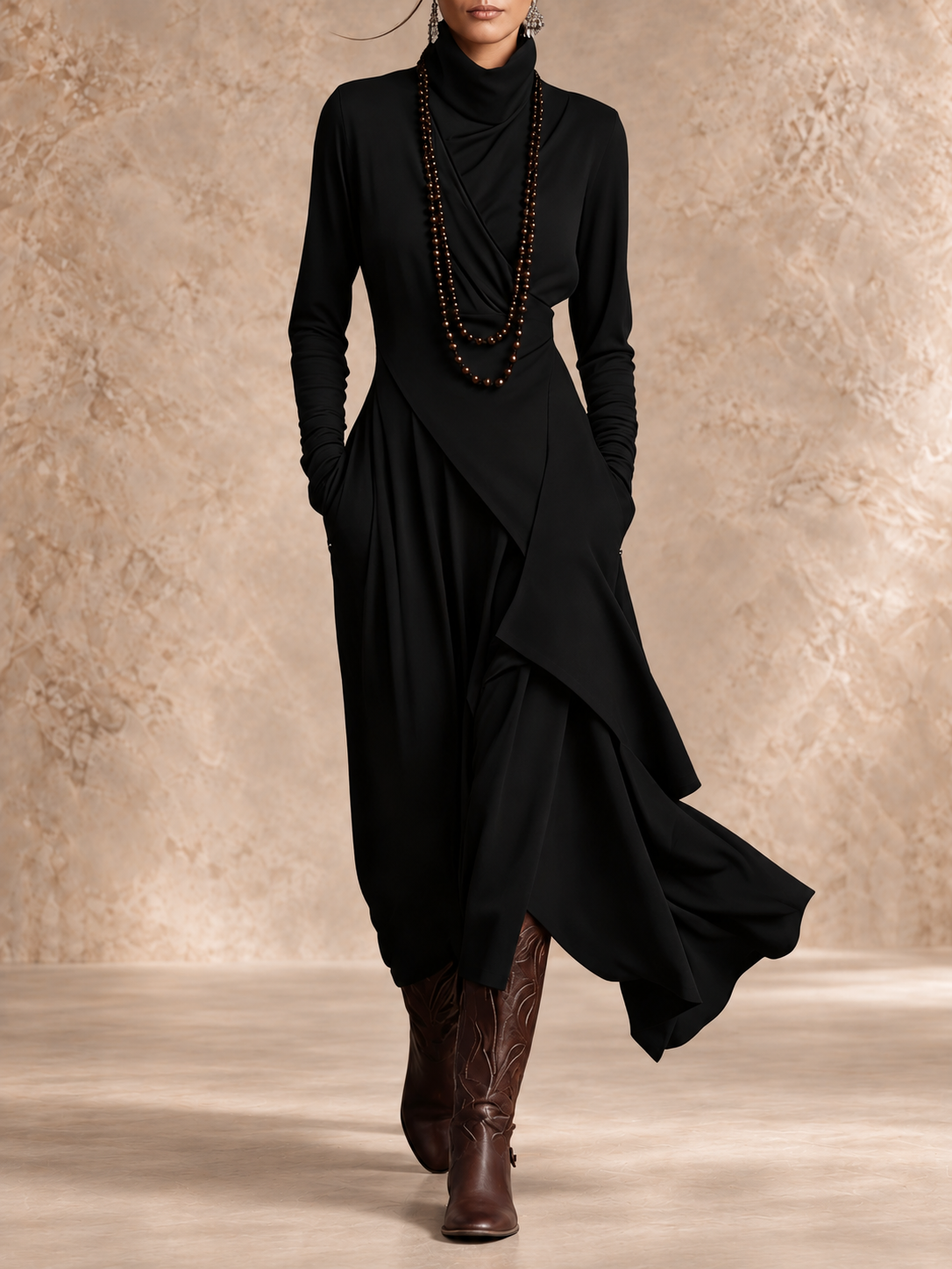 Gabrielle | Soft Turtleneck Drape Maxi Dress
