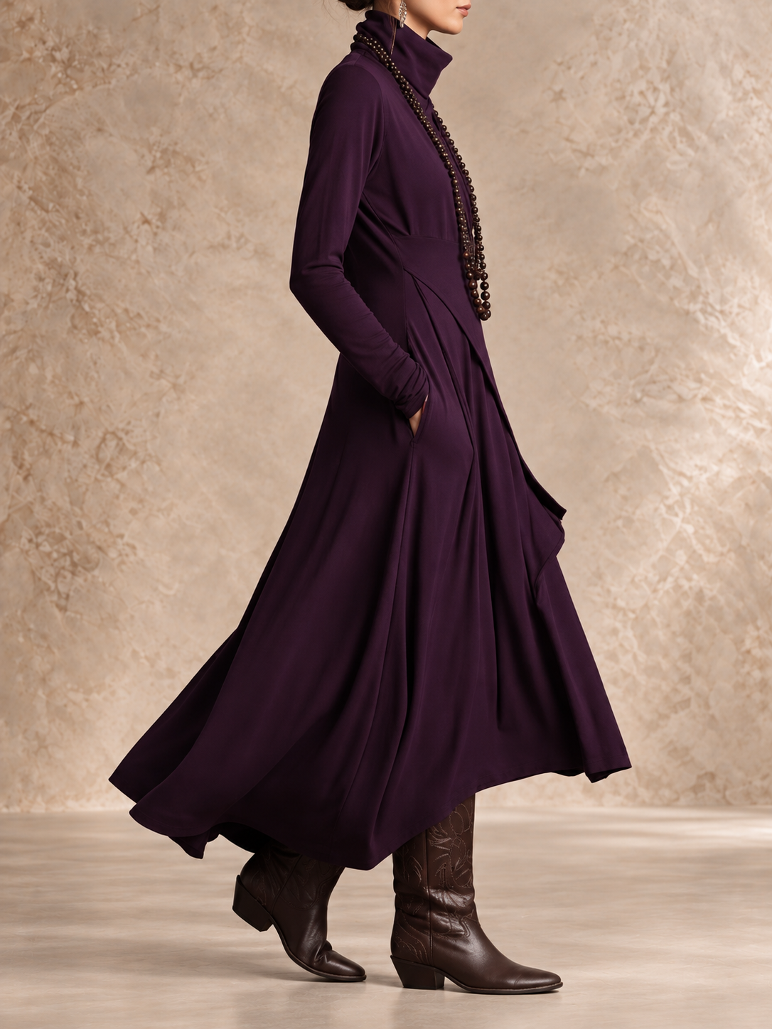 Gabrielle | Soft Turtleneck Drape Maxi Dress