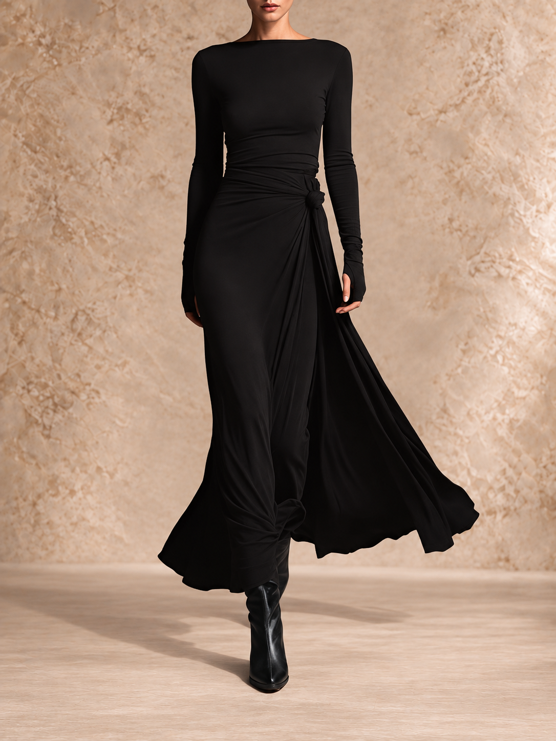Griselda | Side-Tie Long Sleeve Maxi Dress