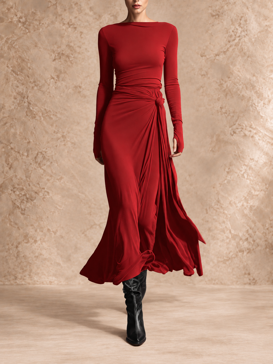 Griselda | Side-Tie Long Sleeve Maxi Dress