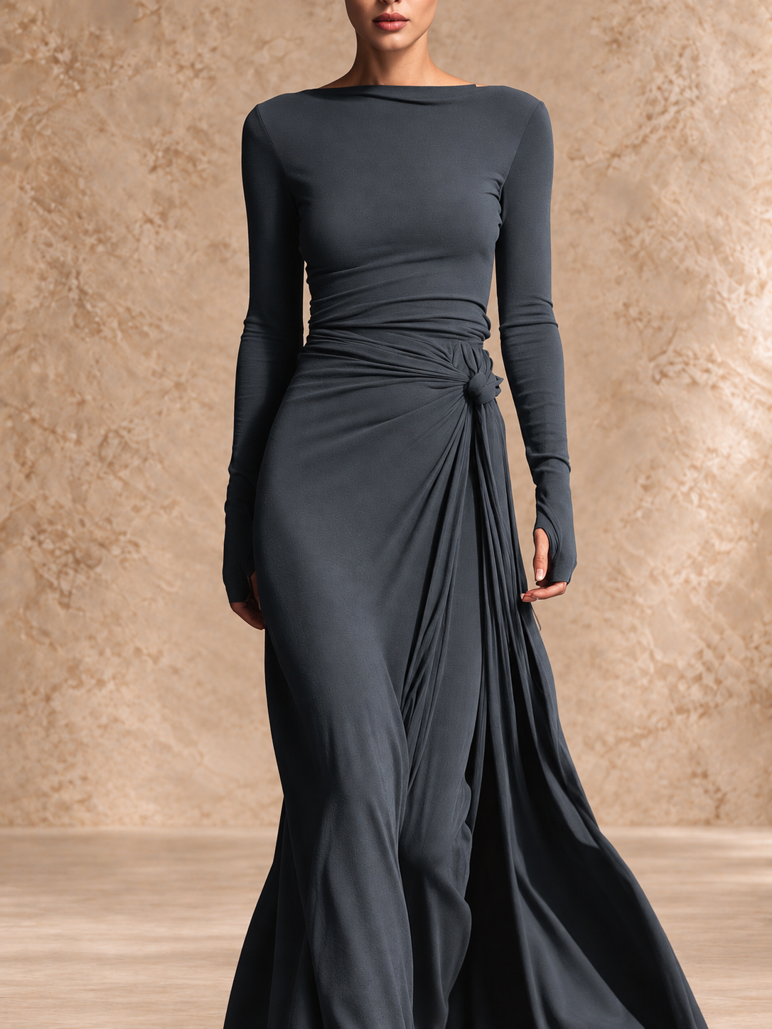 Griselda | Side-Tie Long Sleeve Maxi Dress