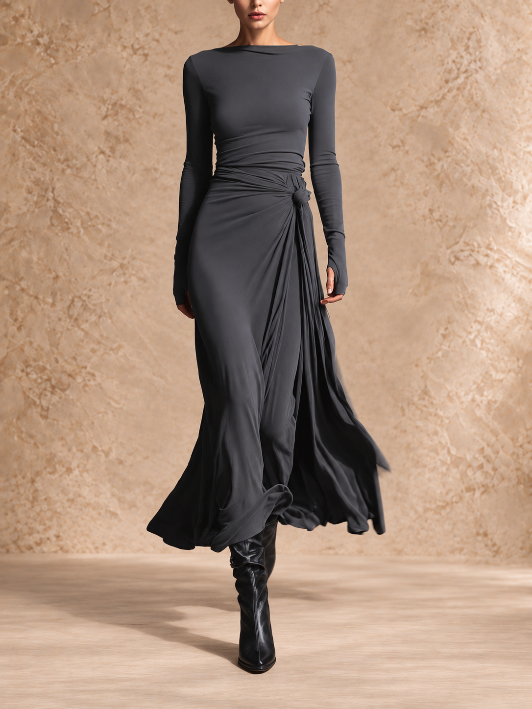 Griselda | Side-Tie Long Sleeve Maxi Dress