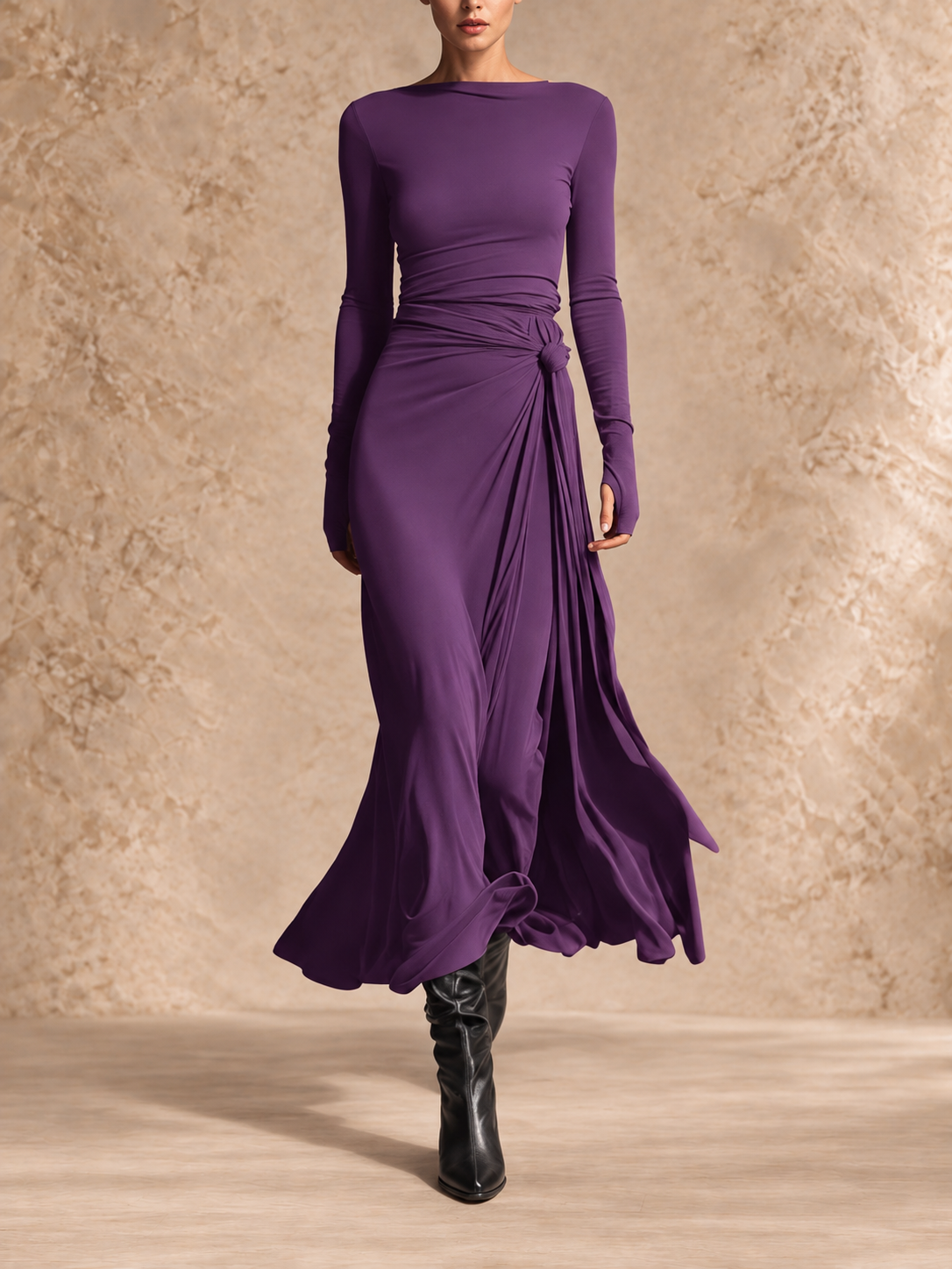 Griselda | Side-Tie Long Sleeve Maxi Dress