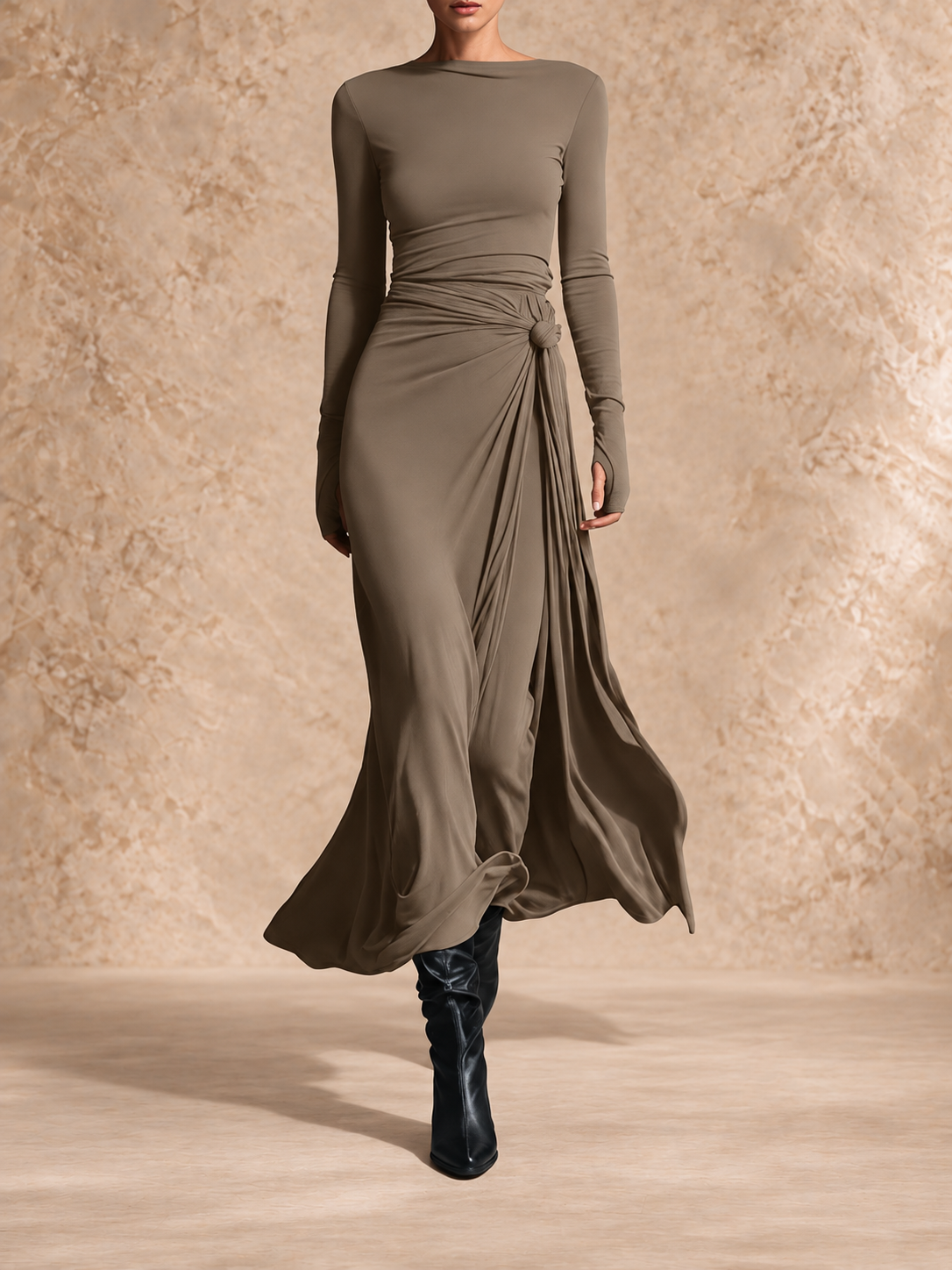 Griselda | Side-Tie Long Sleeve Maxi Dress