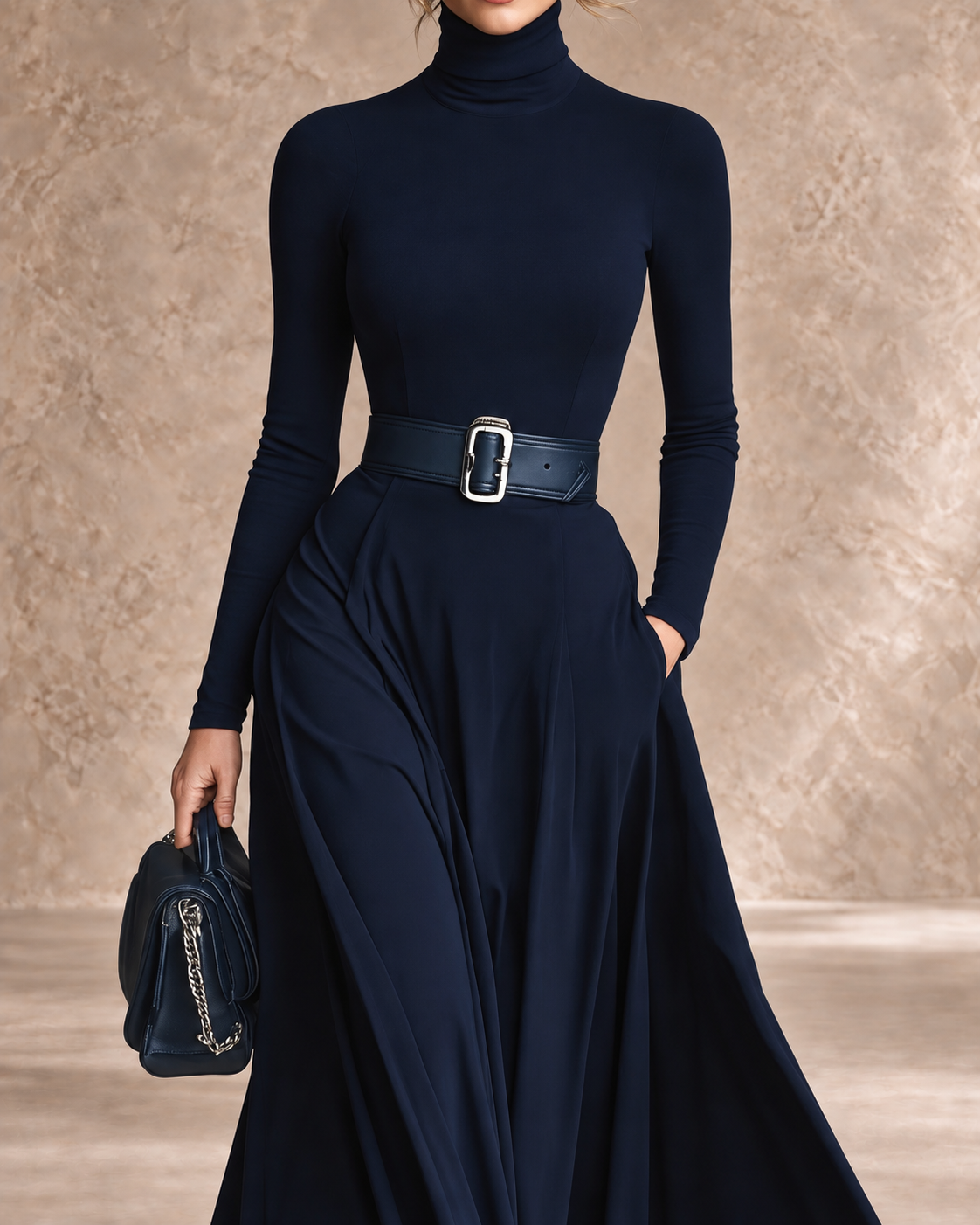 Harmony | High-Neck Belted Maxi Dress
