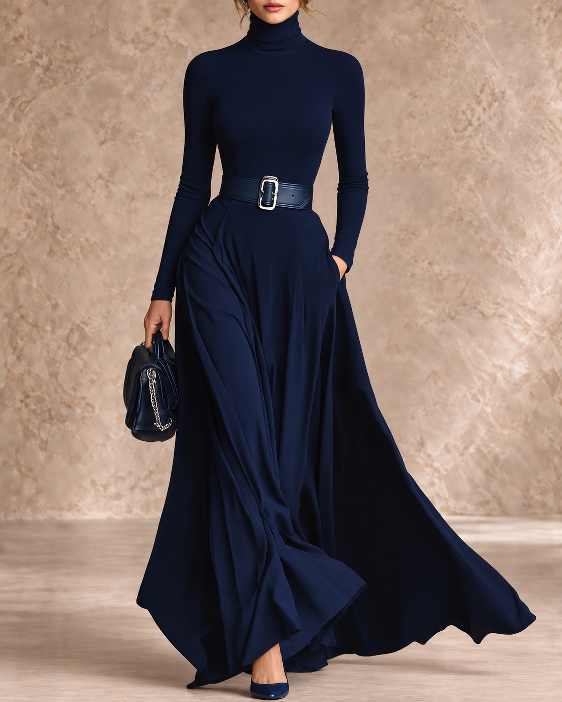 Harmony | High-Neck Belted Maxi Dress
