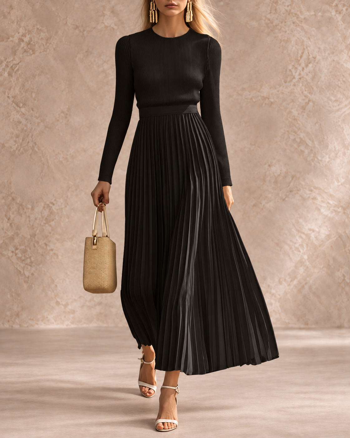 Hedda | Knit and Satin Pleated Dress