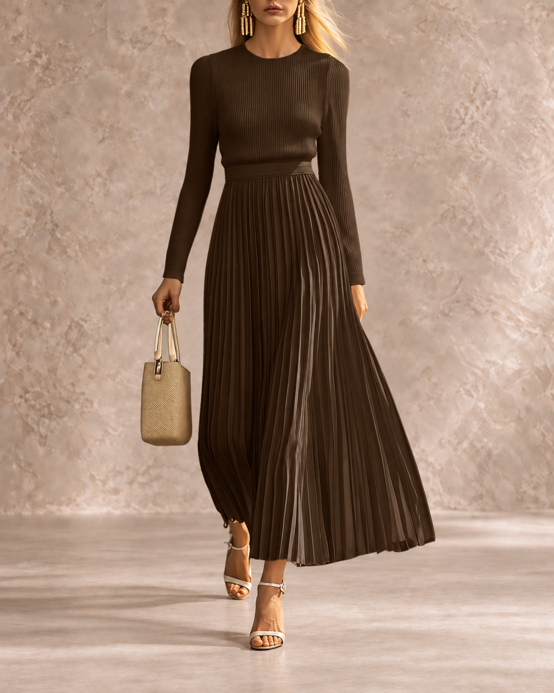 Hedda | Knit and Satin Pleated Dress