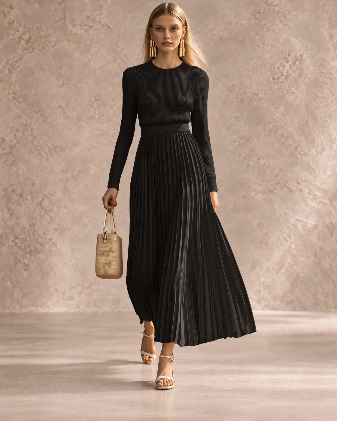 Hedda | Knit and Satin Pleated Dress