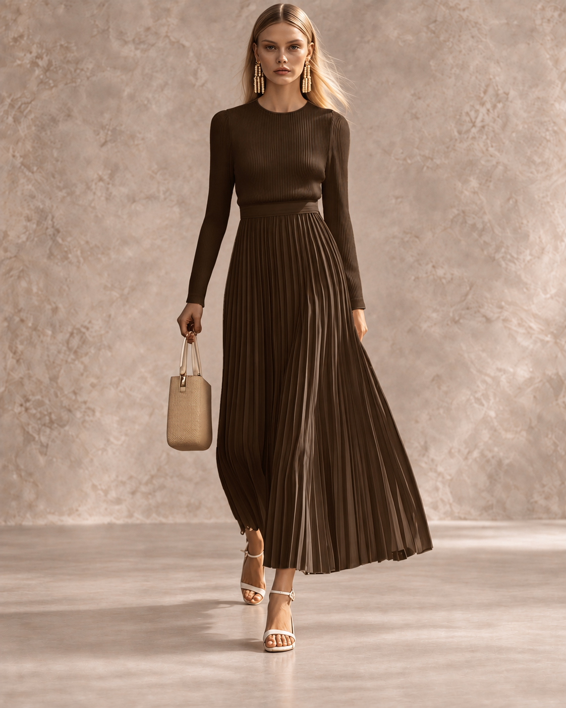 Hedda | Knit and Satin Pleated Dress