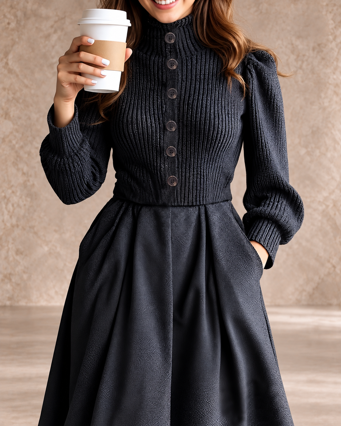 Helma | Vintage Button-Front Dress with Pockets