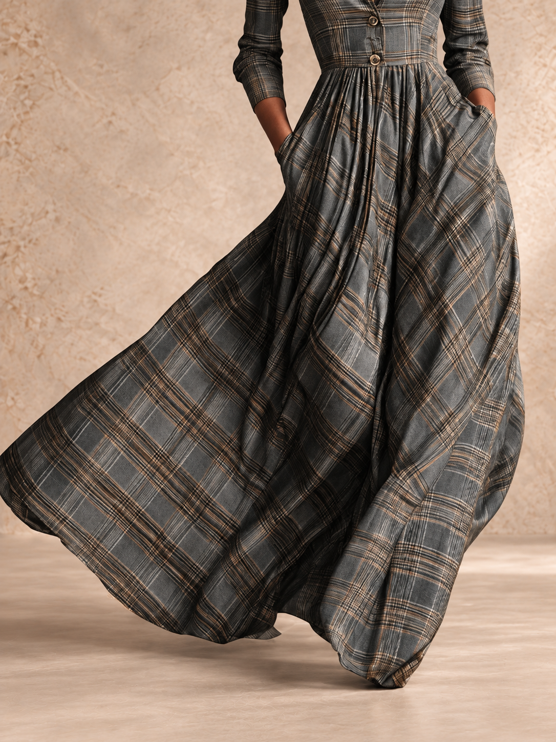 Gudrun | Vintage Plaid Button-Front Dress