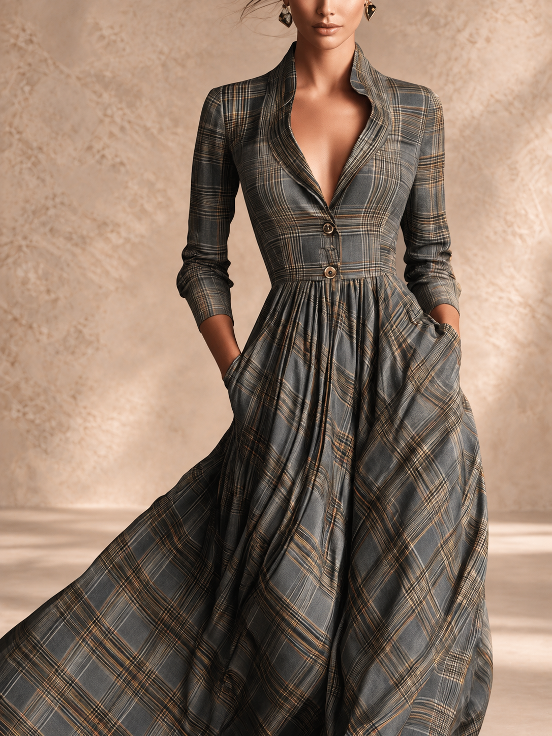 Gudrun | Vintage Plaid Button-Front Dress
