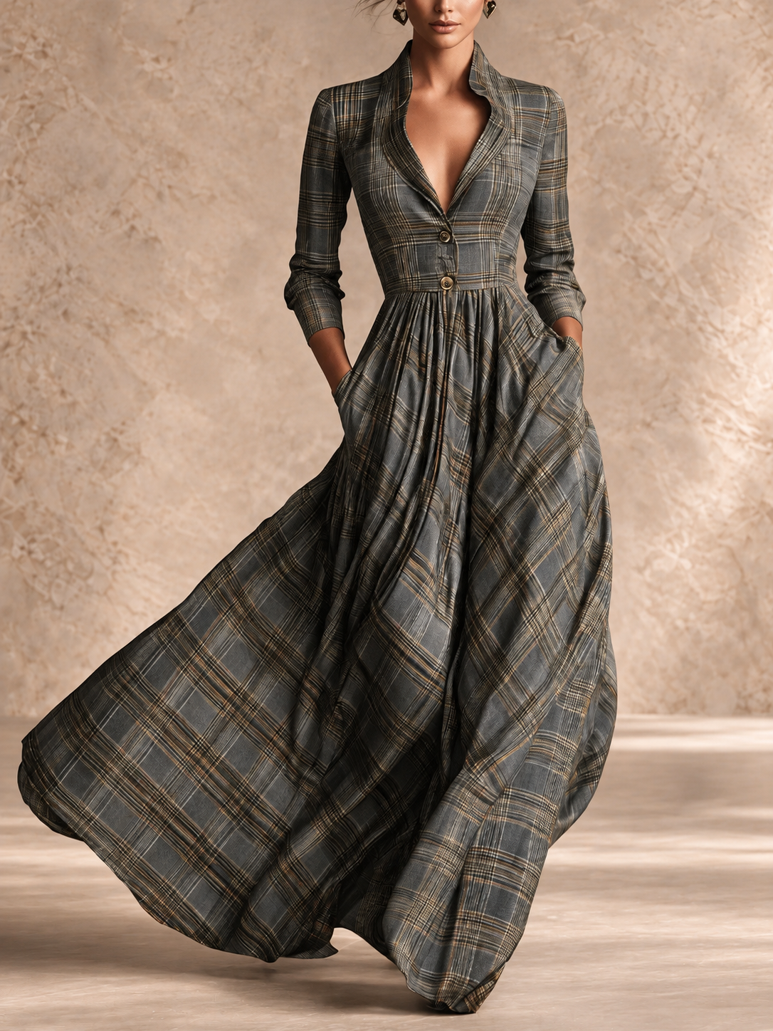 Gudrun | Vintage Plaid Button-Front Dress