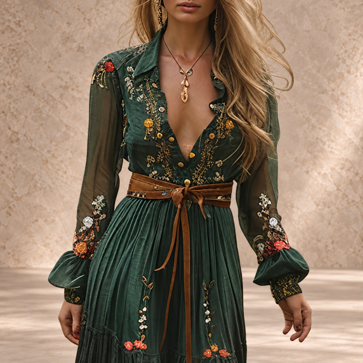 Helga | Embroidered Boho Maxi Dress