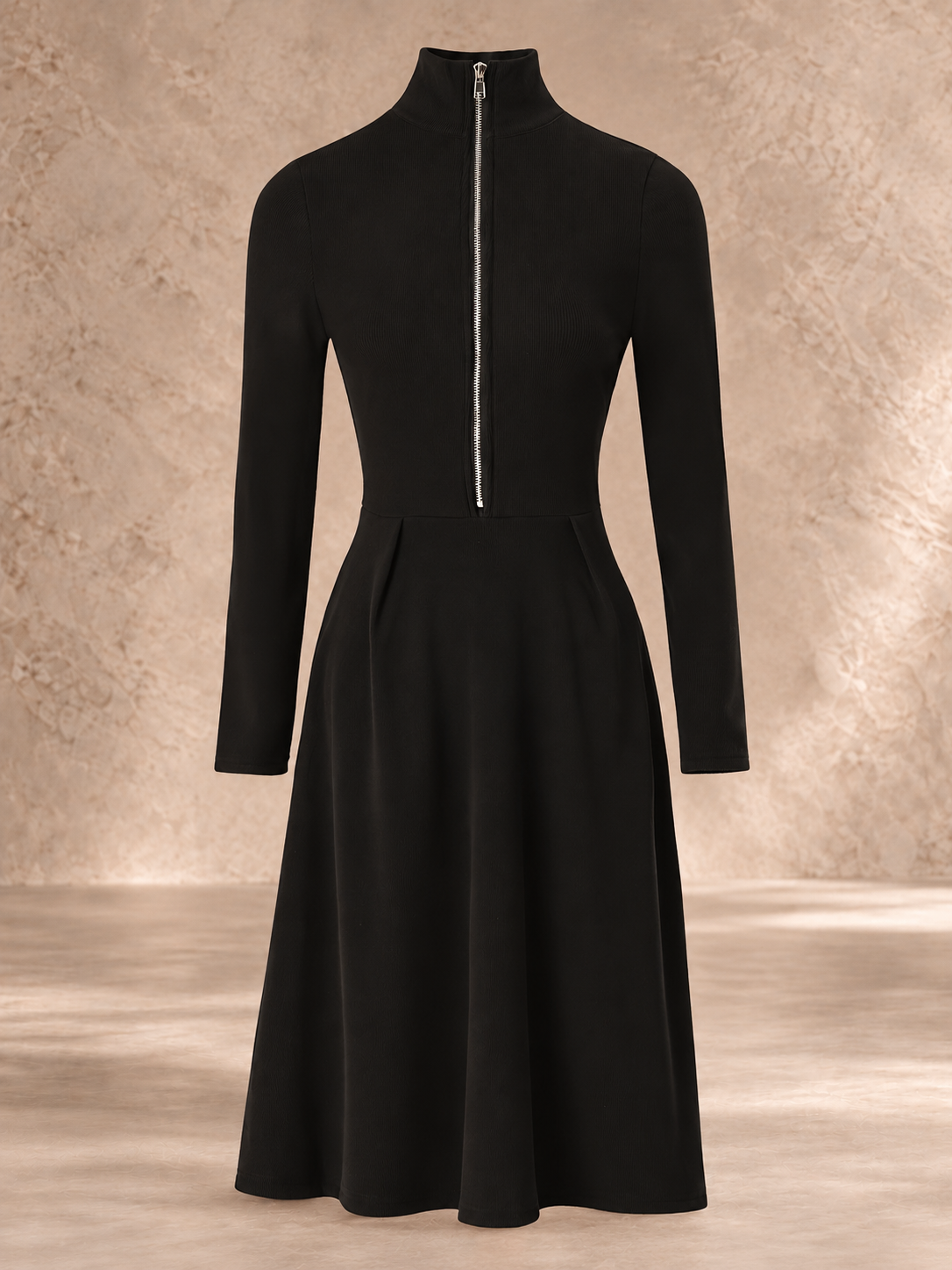 Hortense | Zip-Front Long Sleeve Stretch Dress