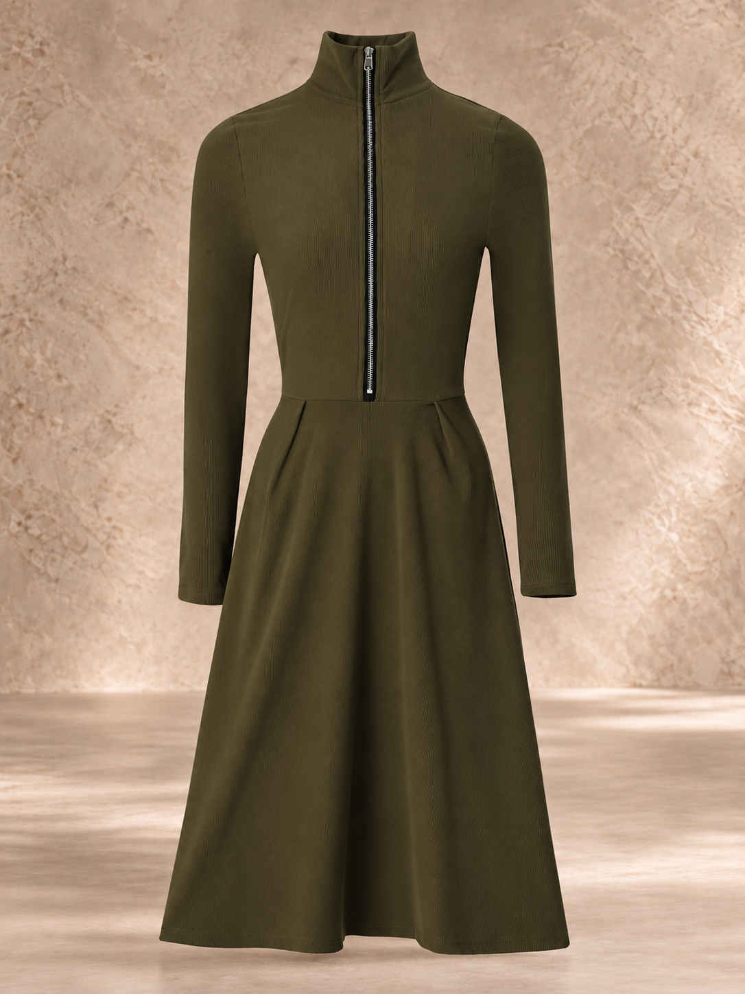 Hortense | Zip-Front Long Sleeve Stretch Dress