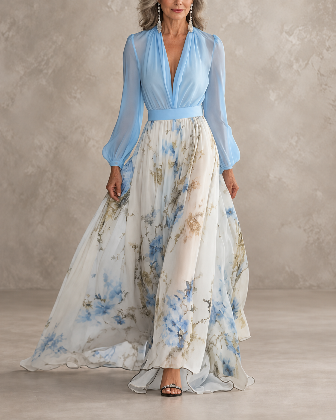 Gwenda | Floral Print V-Neck Maxi Dress